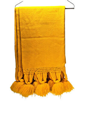 Yellow Pashmina Wrap With Tassles Shawl for Women Wool Cotton Blend 80" x 24"